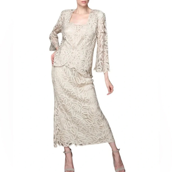 soulmates champagne Hand crafted silk ribbon beaded 3 Piece Evening Gown MOB MOG - Picture 1 of 16